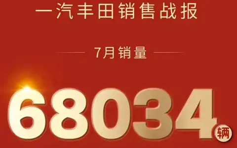 丰田公布7月销量，达到6.8万台，旗下的卡罗拉锐放表现不错